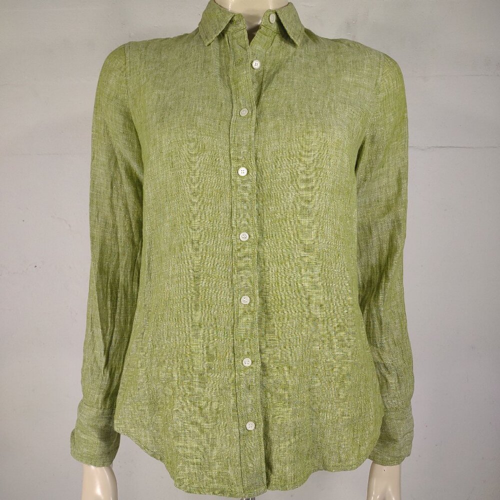 J. Crew Baird McNutt green 100% Linen long sleeve button front shirt ladies 0